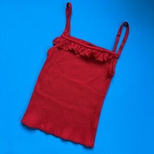 Red Ruffled Fitted Camisole Tank Top